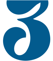 Number 3 in blue curly font