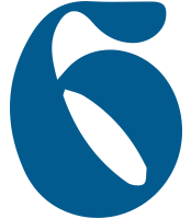 Number 6 in blue curly font
